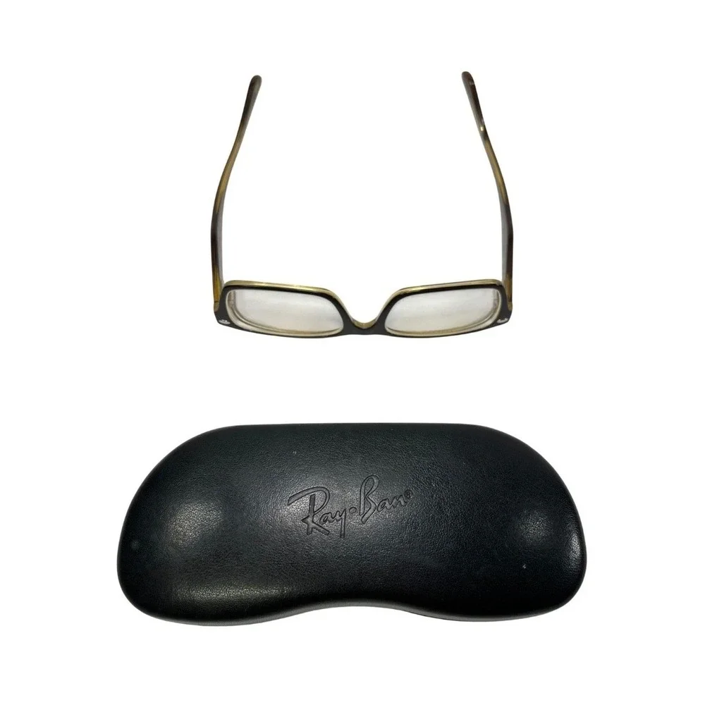 Ray-Ban RB 5206 5373 Eyeglasses Dark Brown Beige Rectangular Frames with Case